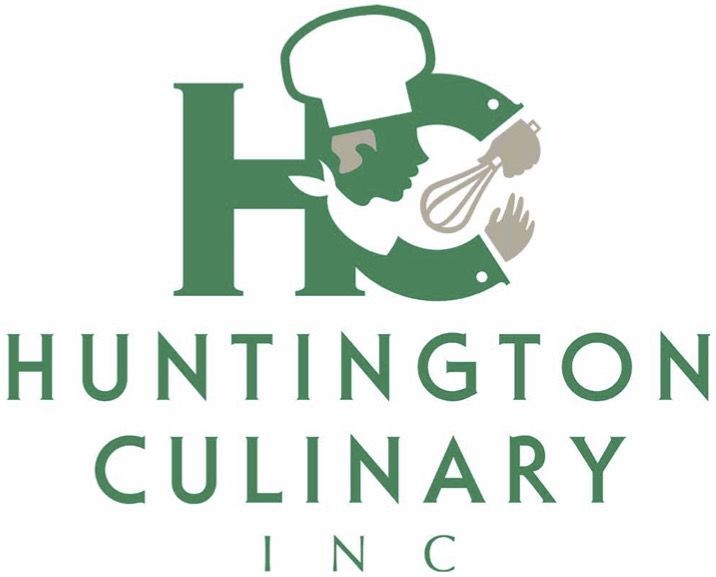 Logo for Huntington Culinary Inc. features a chef's profile in green, blending into an "H". The chef holds a whisk, with "Huntington Culinary Inc." below.