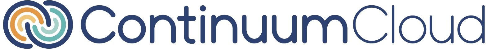 Alt text: "ContinuumCloud logo featuring a stylized, intertwined circular design in blue and orange hues next to the company name in dark blue font."