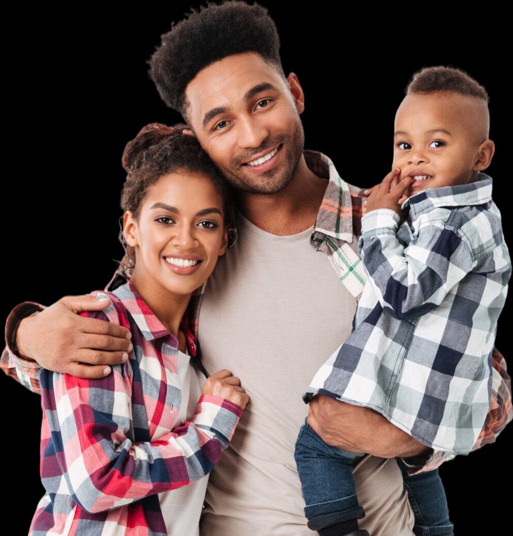 Young family holding child