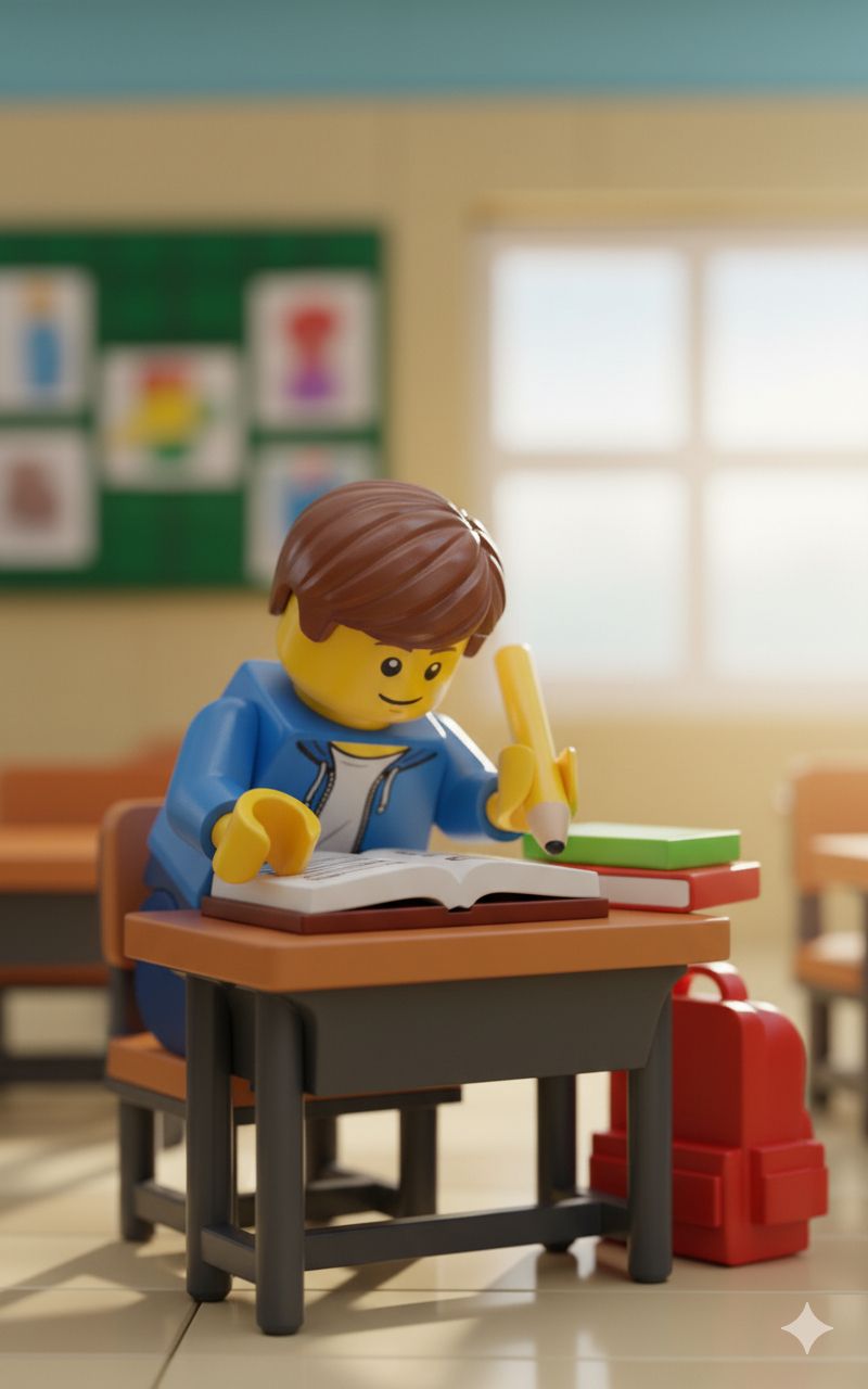 Lego guy studying