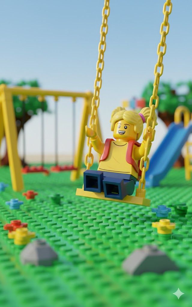 Lego kid swinging