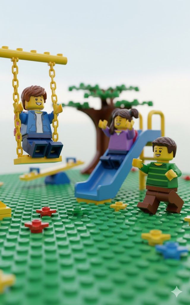 Lego kids playing on plaground